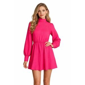 1968–72 Saks Fifth Avenue Hot Pink Crinkle Mini Dress High Neck Mod size XS
